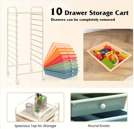 10 Drawer Rolling Storage Cart Organizer with Locking Wheels R759