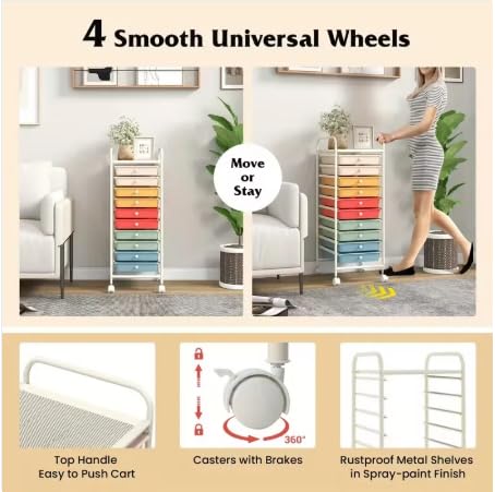 10 Drawer Rolling Storage Cart Organizer with Locking Wheels R759