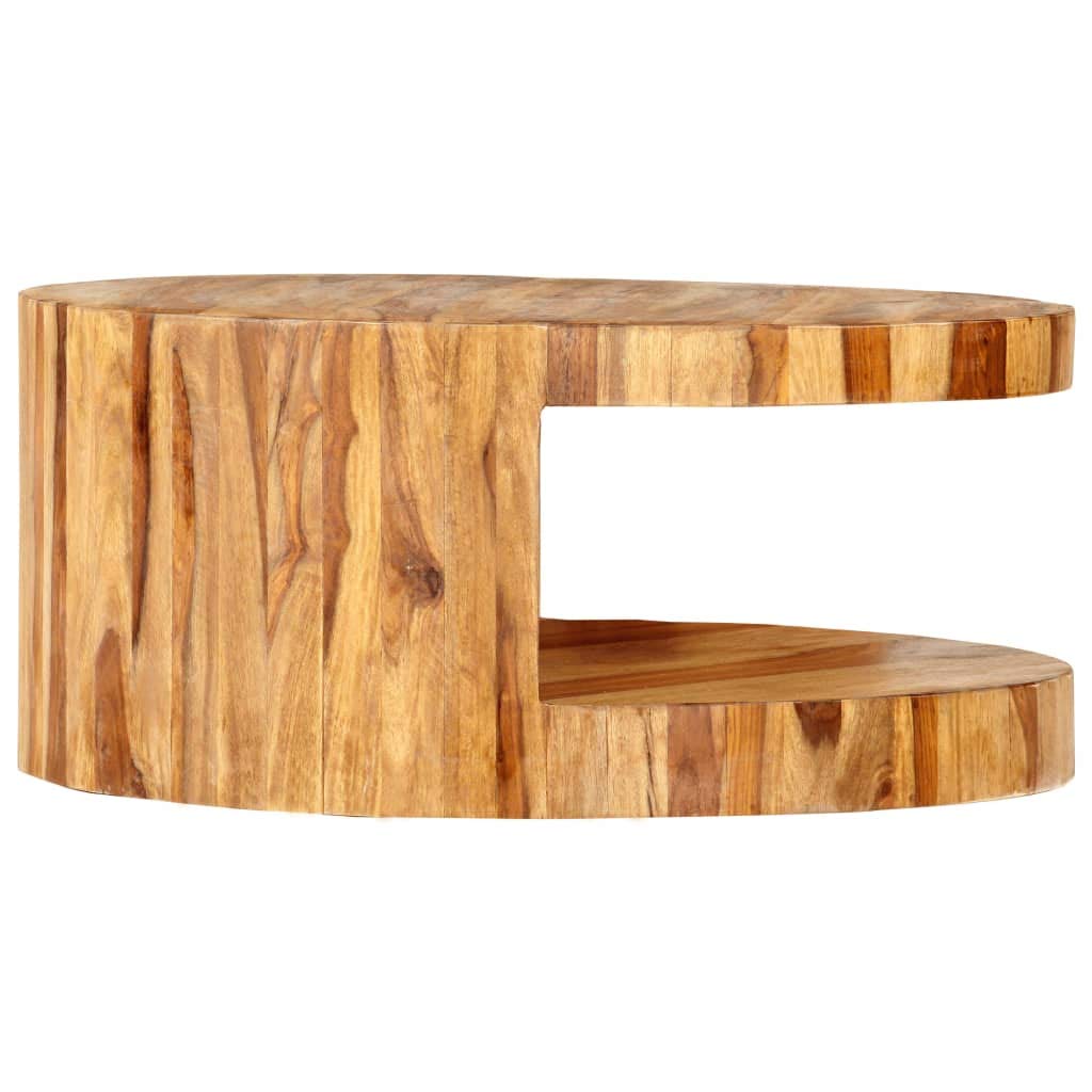 Solid Sheesham Wood Round Coffee Table 25.6 in Diameter Polished Finish N740671