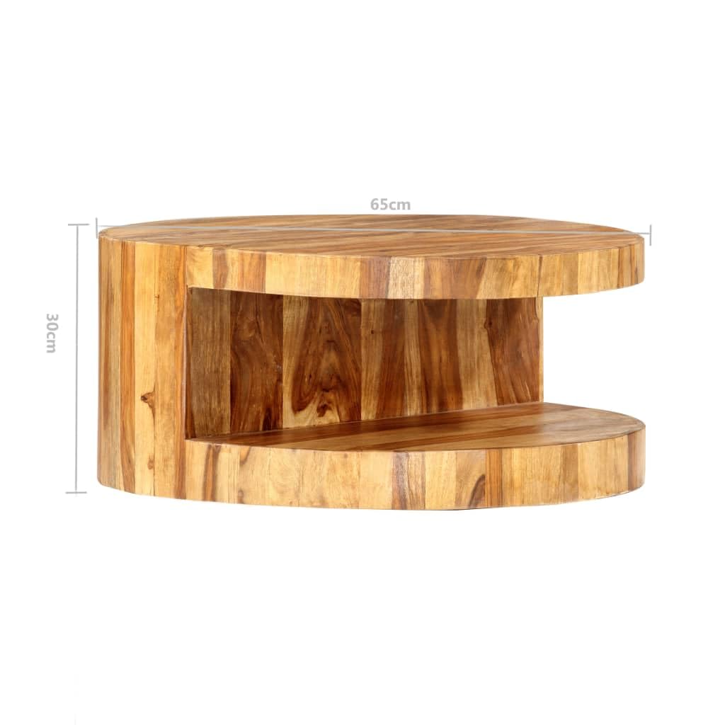 Solid Sheesham Wood Round Coffee Table 25.6 in Diameter Polished Finish N740671