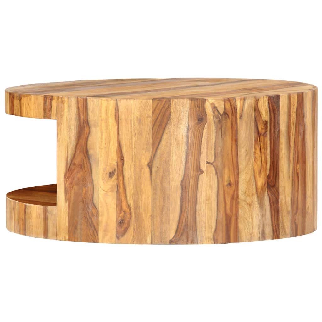 Solid Sheesham Wood Round Coffee Table 25.6 in Diameter Polished Finish N740671