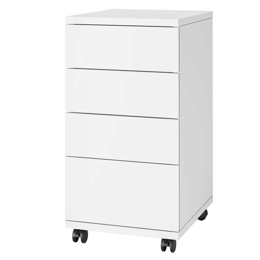 White 4 Drawer Wood Storage Cabinet with Wheels C15715