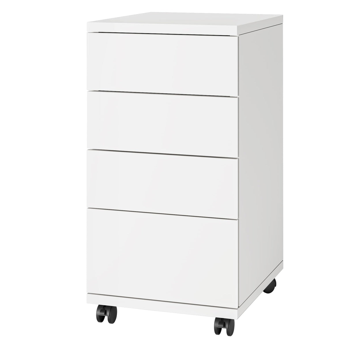 White 4 Drawer Wood Storage Cabinet with Wheels C15715