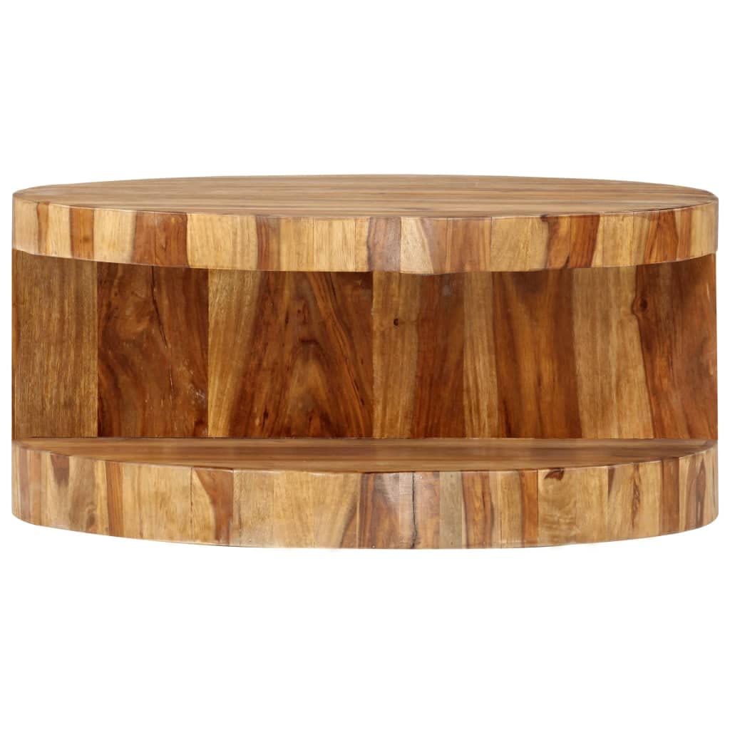 Solid Sheesham Wood Round Coffee Table 25.6 in Diameter Polished Finish N740671