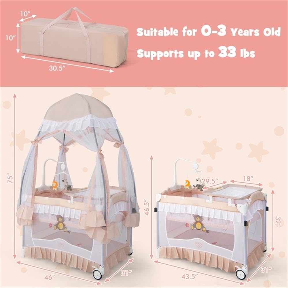 Pink 4-in-1 Portable Playard with Carry Bag C782326