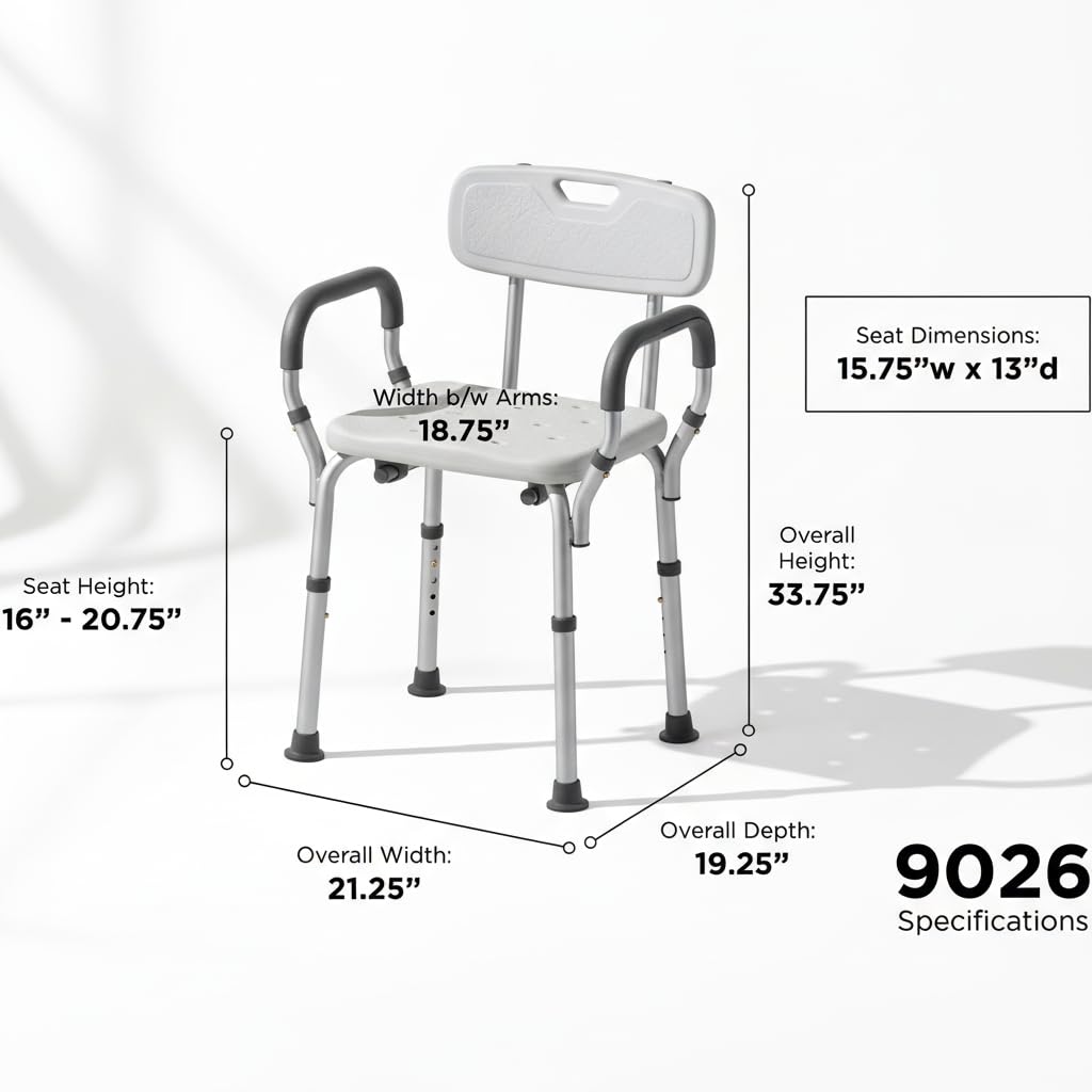 Bath Seat with Removable Arms & Back, 300 lb Capacity, Adjustable Height F588997