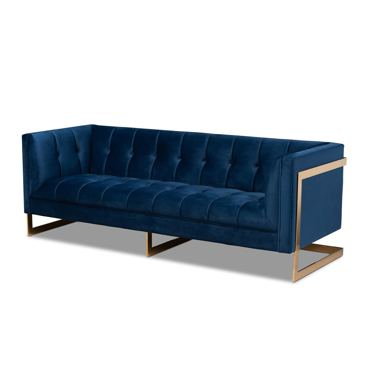 Navy Blue Velvet Button Tufted Gold Sofa D9450