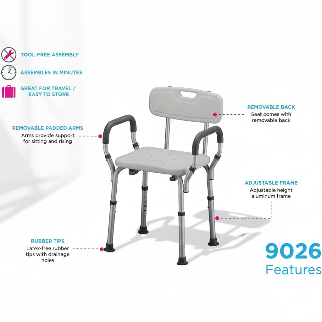 Bath Seat with Removable Arms & Back, 300 lb Capacity, Adjustable Height F588997