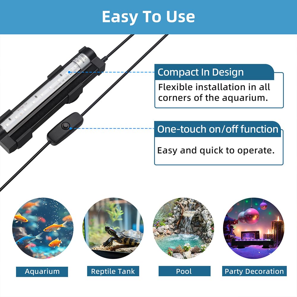 6 Inch IP68 Waterproof Color Changing Submersible Aquarium Light P30263