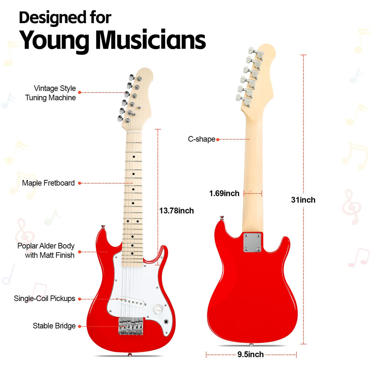 30in Kids Electric Guitar Starter Kit with 5W Amp and Gig Bag X3240