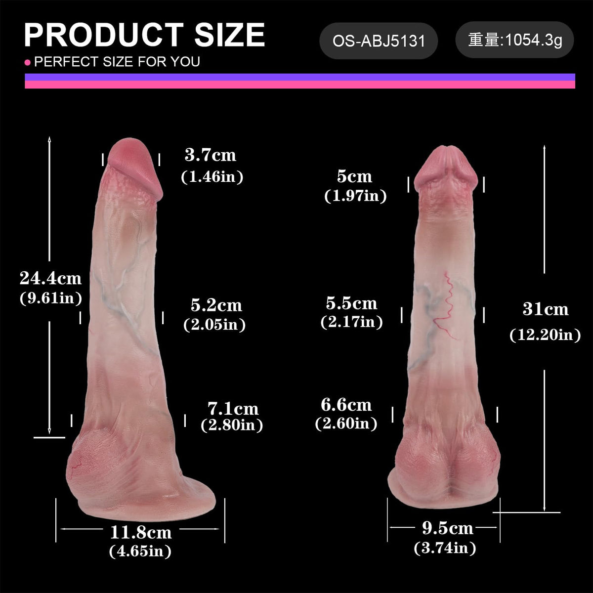 12 Inch Curved Dual Density Liquid Silicone Dildo with Suction Cup K33037