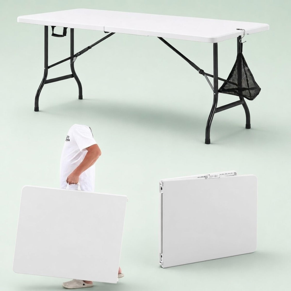 6Ft White Folding Picnic Table T537928
