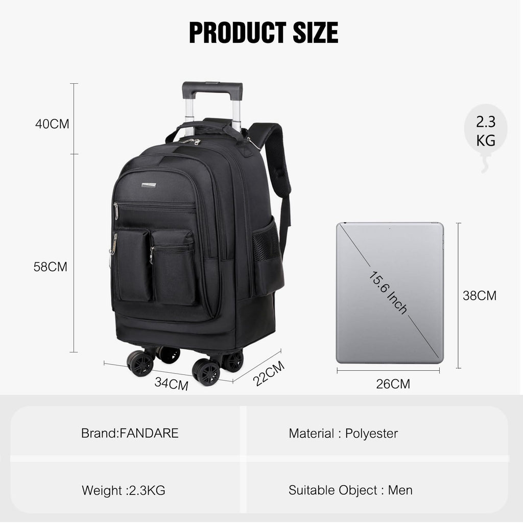Rolling Backpack with Silent Wheels Black D47651