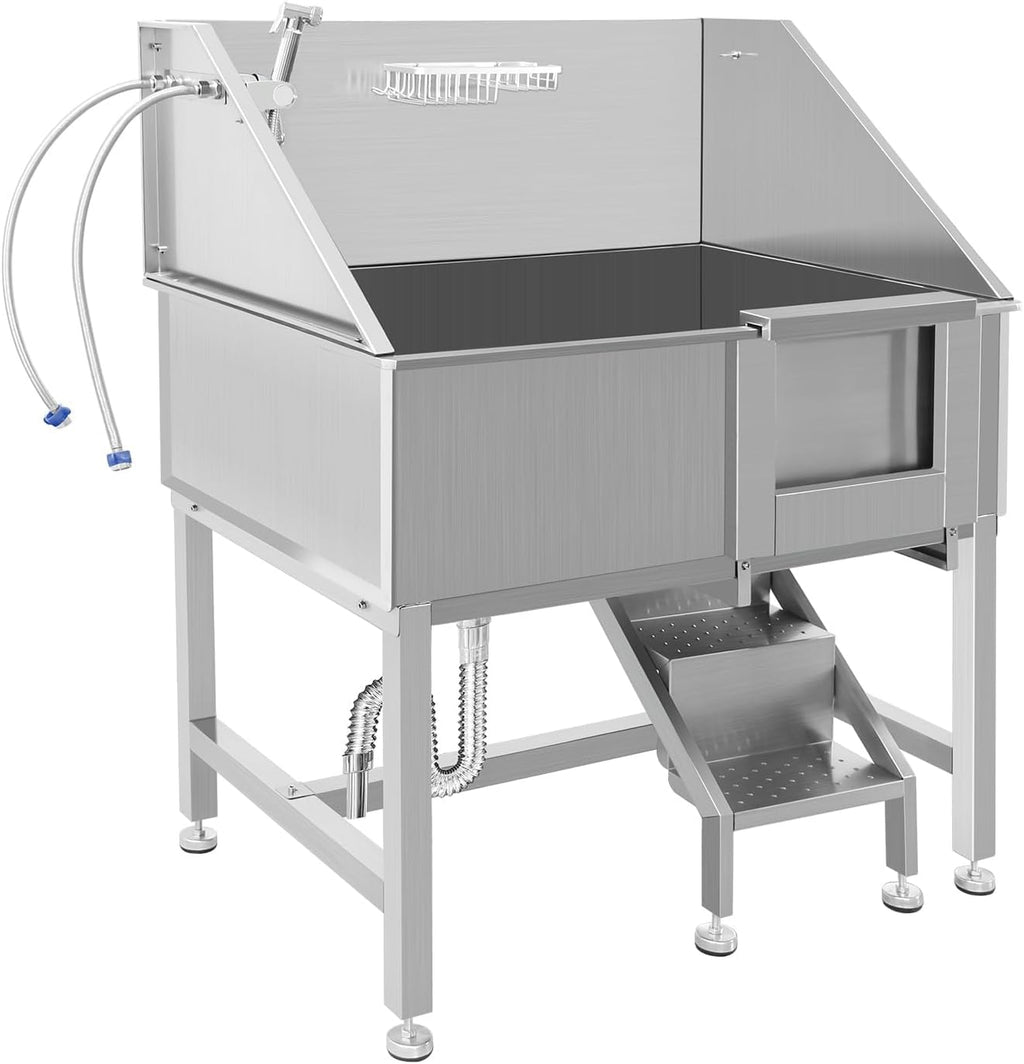 38" Stainless Steel Dog Grooming Tub with Ramp F155