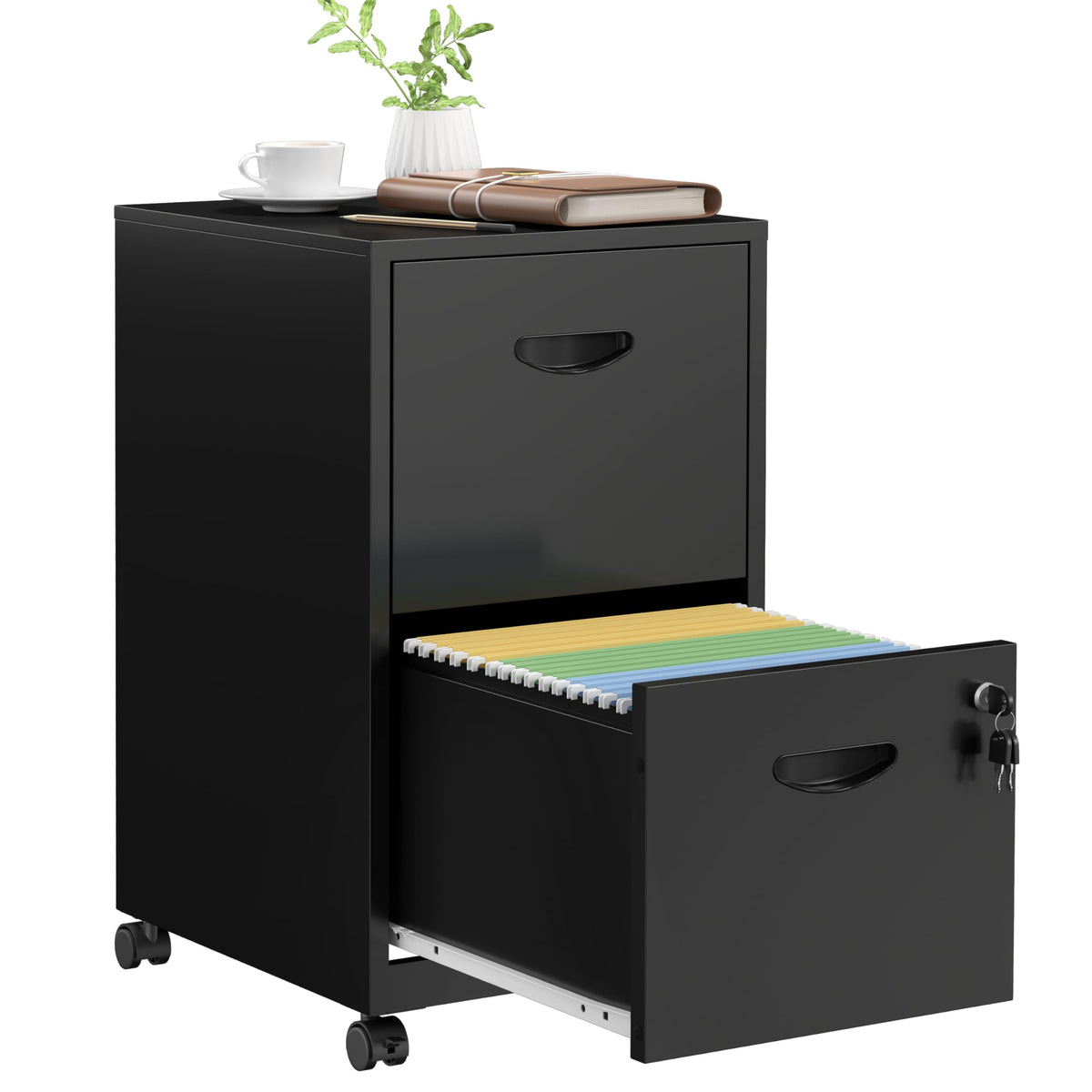 2 Drawer Black Metal File Cabinet with Lock V580095