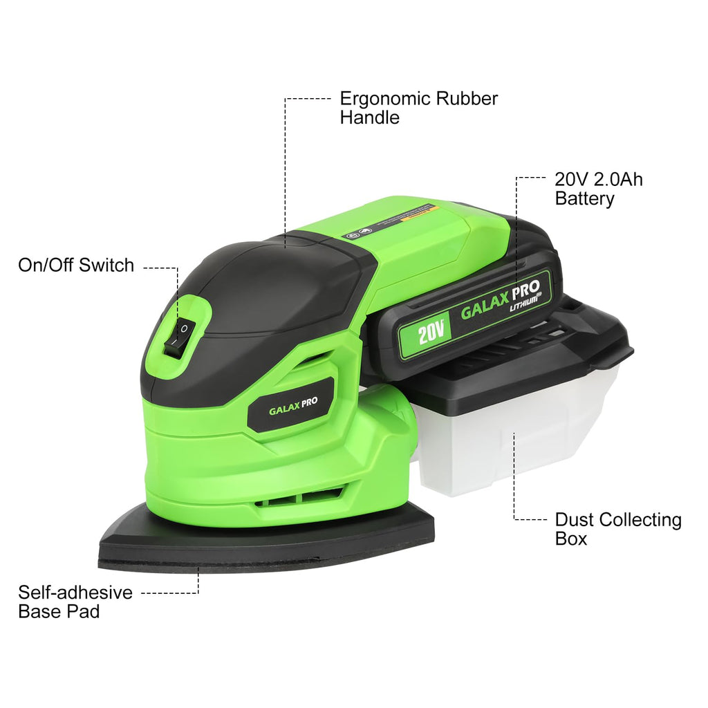 Cordless Detail Sander 2.0Ah Battery, 20 Pcs Sandpapers I8641
