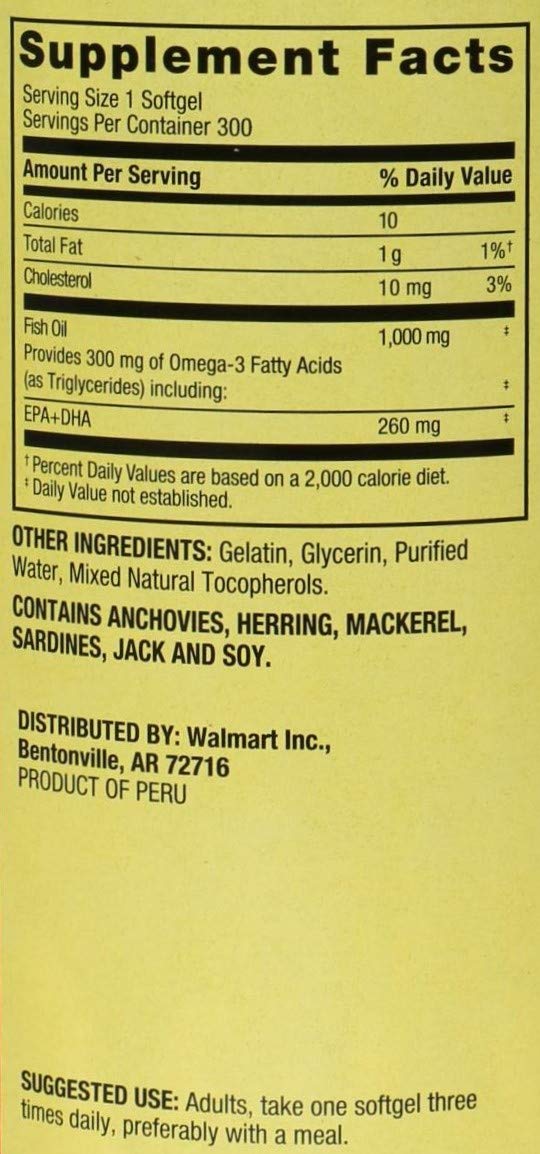 Fish Oil 1,000 mg Omega-3 300 mg 300 Softgels D346