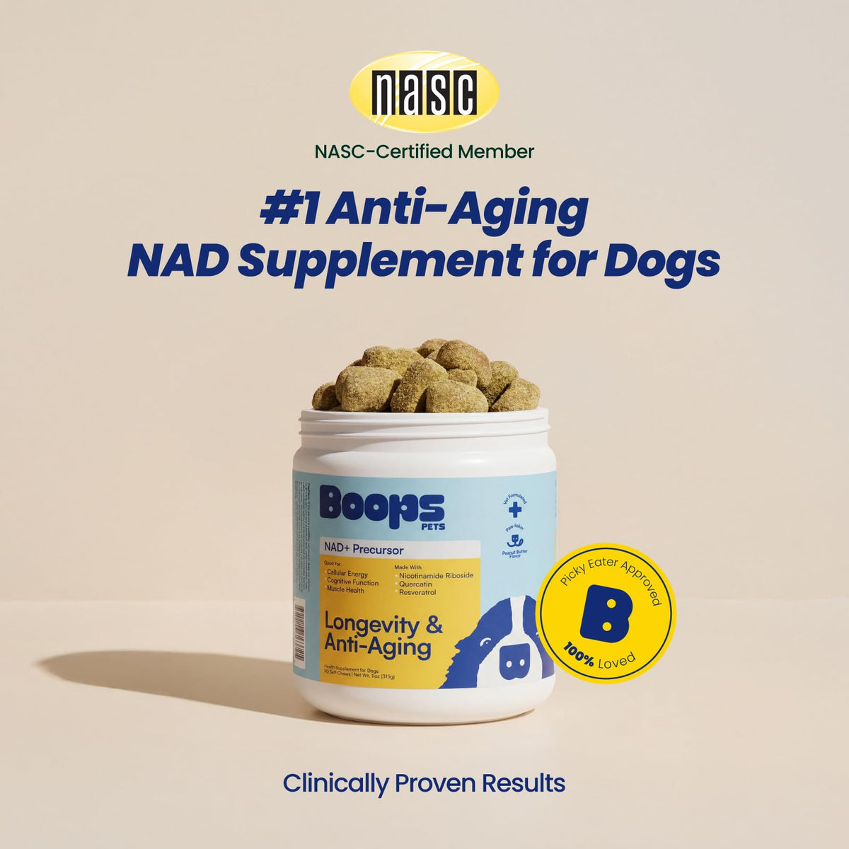 90 Soft Chews NAD+ Precursor Senior Dog Supplement A6158