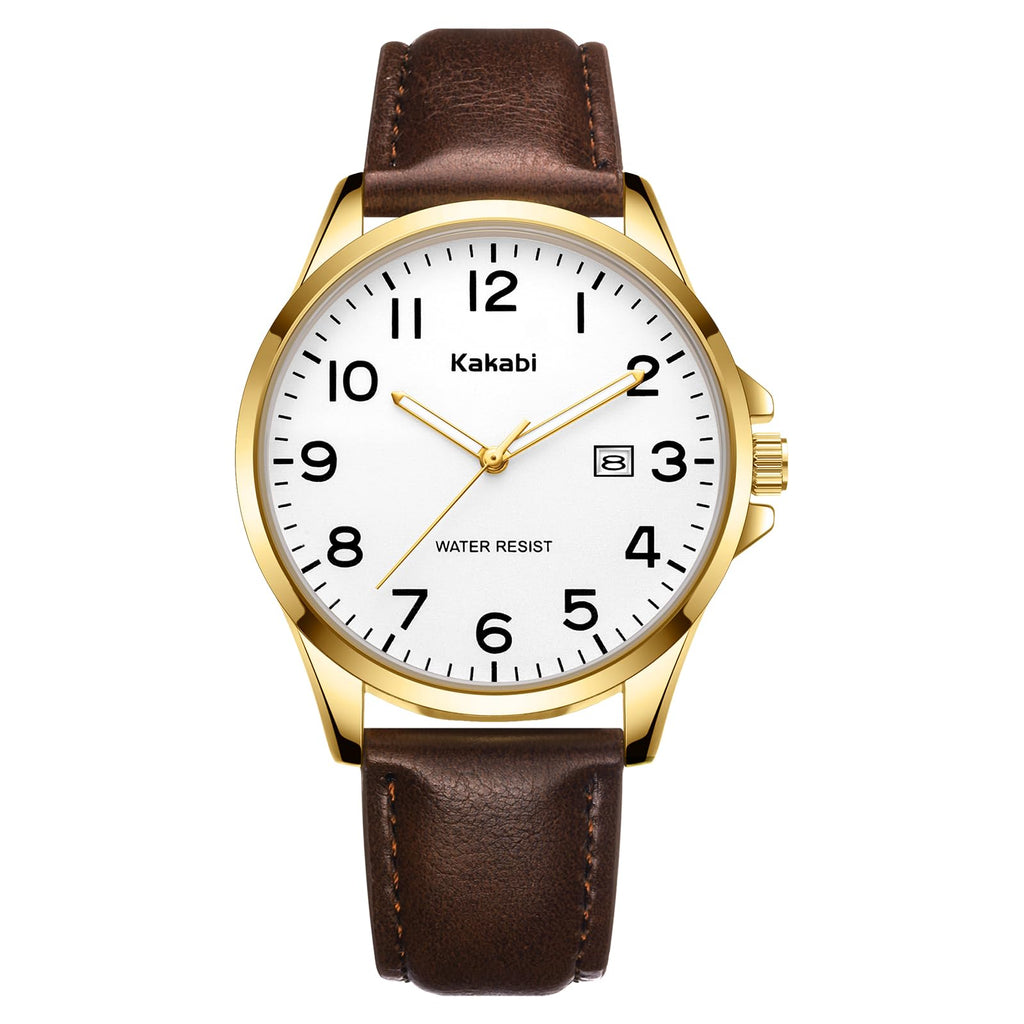 Men Fashion Minimalist Waterproof Quartz Analog Date Leather Strap Watch K45050