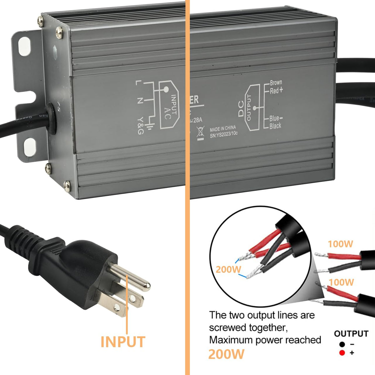 200W Waterproof LED Power Supply 100-277V AC to 12V DC Transformer E76890