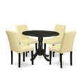 5 Piece Round Dining Table Set with Dropleaf and 4 Faux Leather Chairs L9617