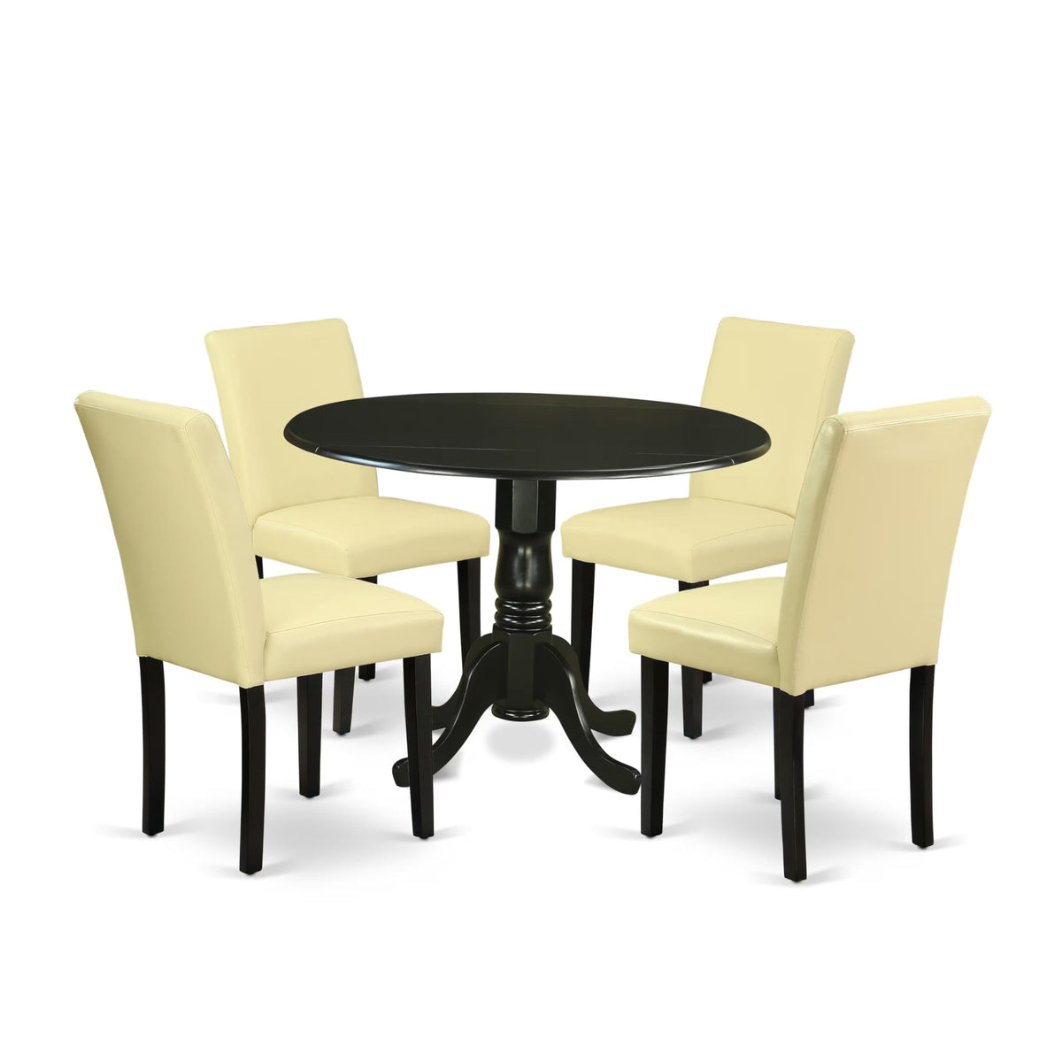 5 Piece Round Dining Table Set with Dropleaf and 4 Faux Leather Chairs L9617