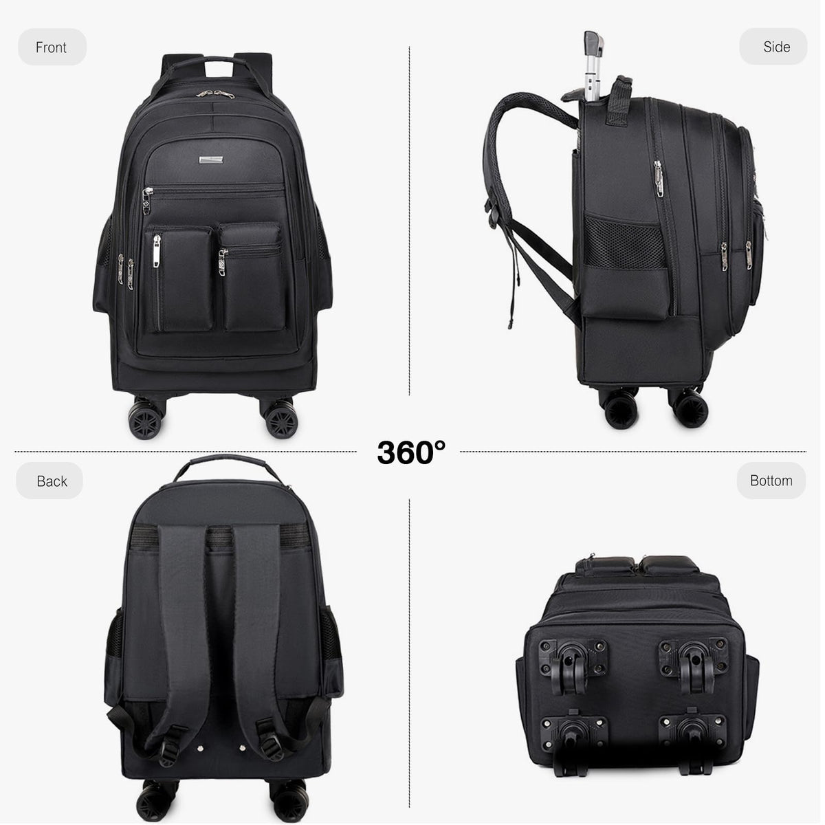 Rolling Backpack with Silent Wheels Black D47651