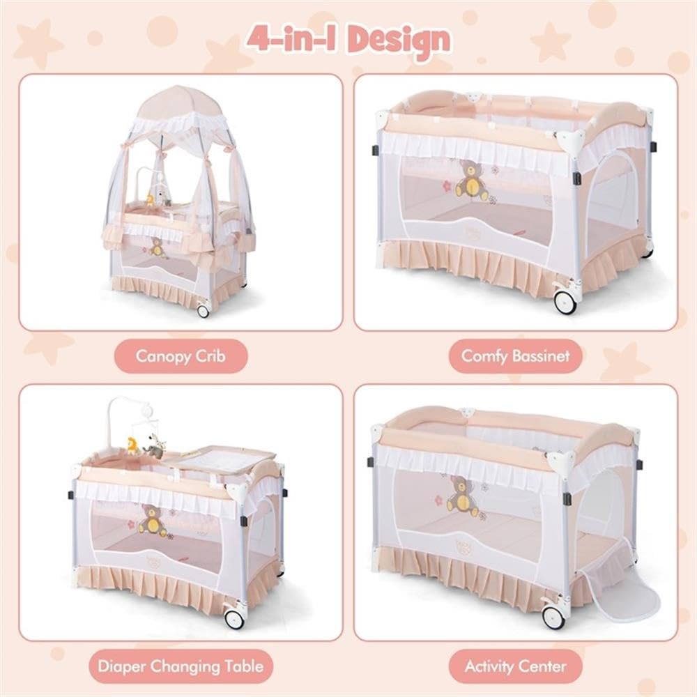 Pink 4-in-1 Portable Playard with Carry Bag C782326