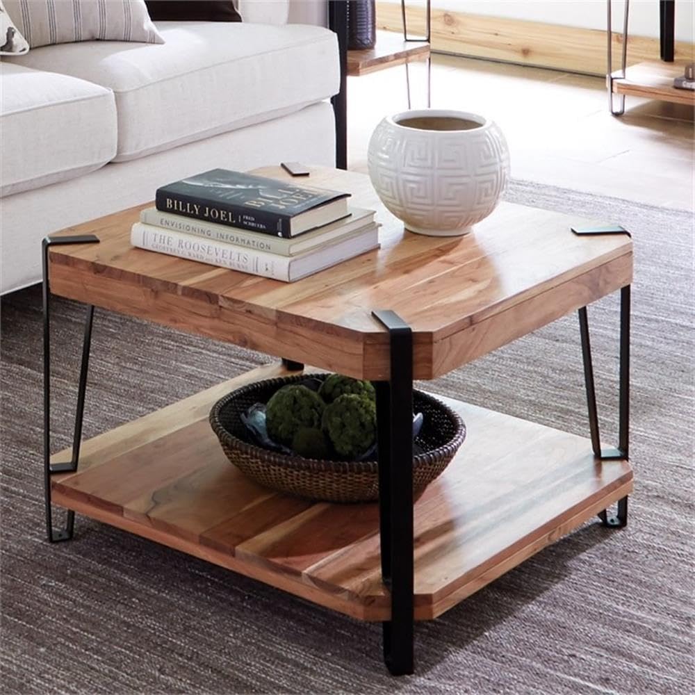Natural Solid Wood Coffee Table with Metal Frame B39526