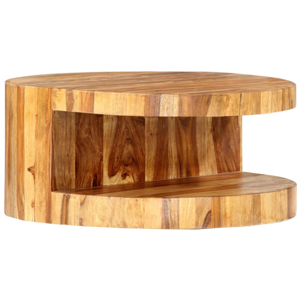 Solid Sheesham Wood Round Coffee Table 25.6 in Diameter Polished Finish N740671