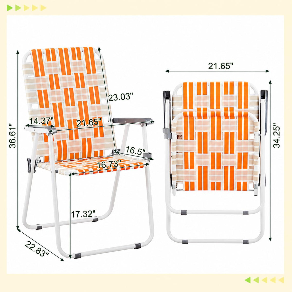 Webbed Foldable Metal Patio Chairs Set of 2 T5693