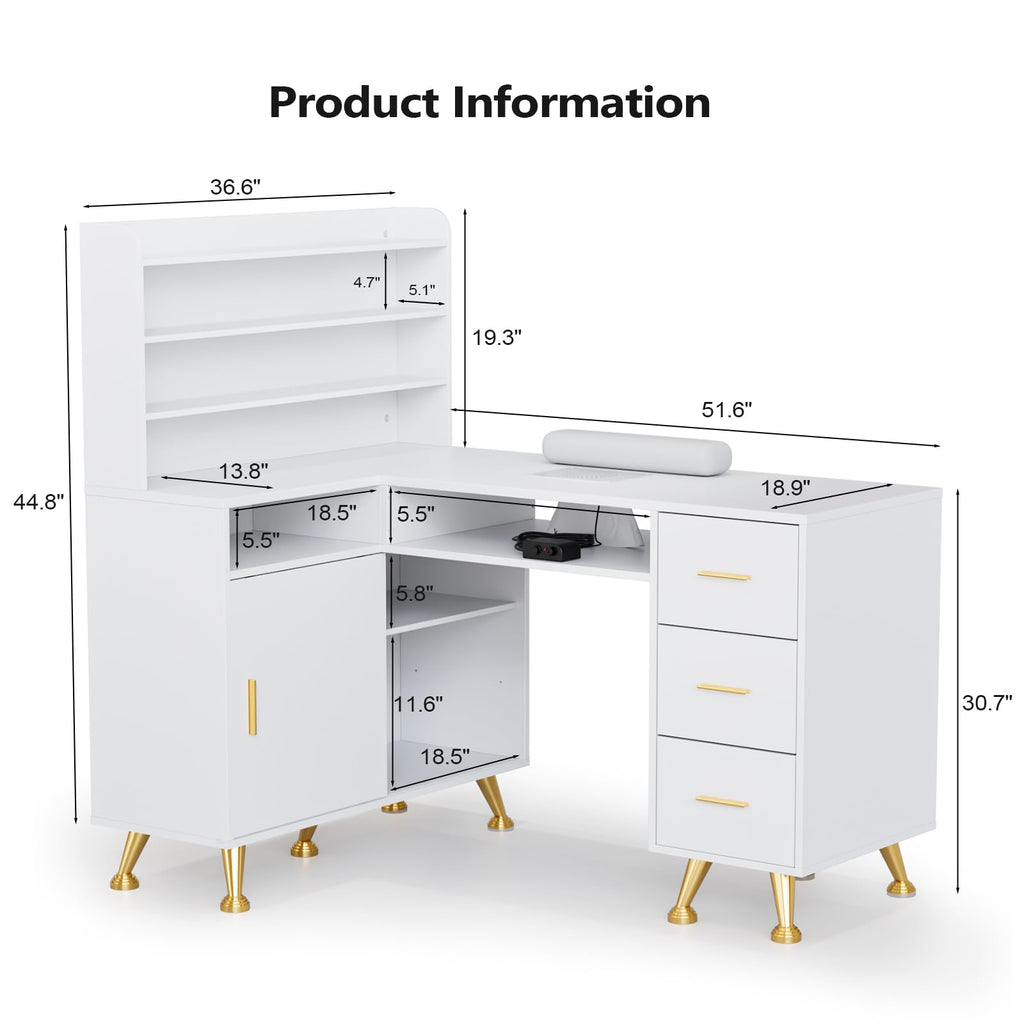 L Shaped Manicure Table with Dust Collector E50992