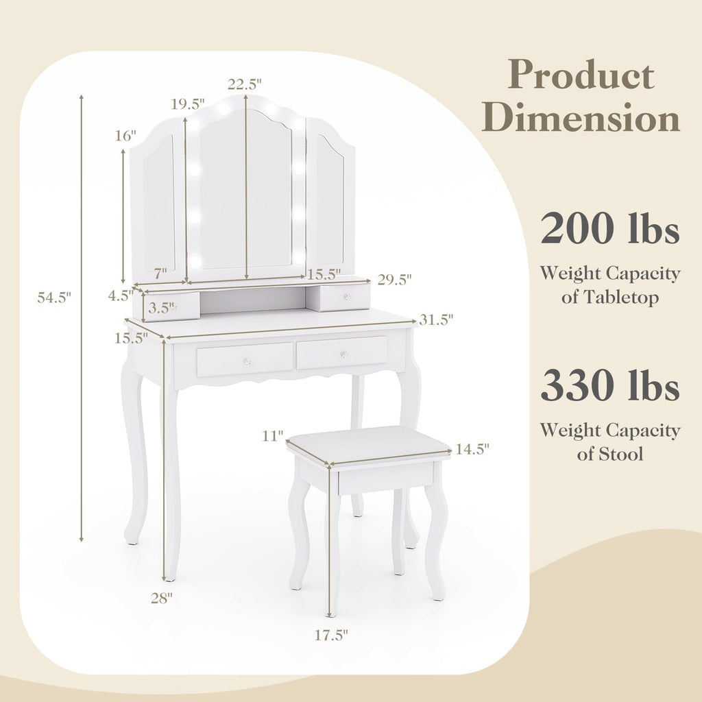 Vanity Desk with Lighted Mirror W811