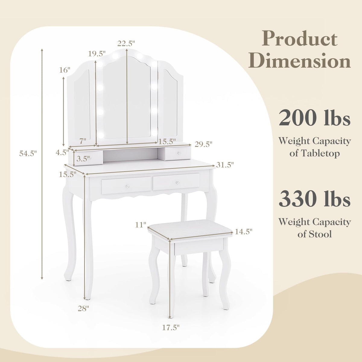 Vanity Desk with Lighted Mirror W811