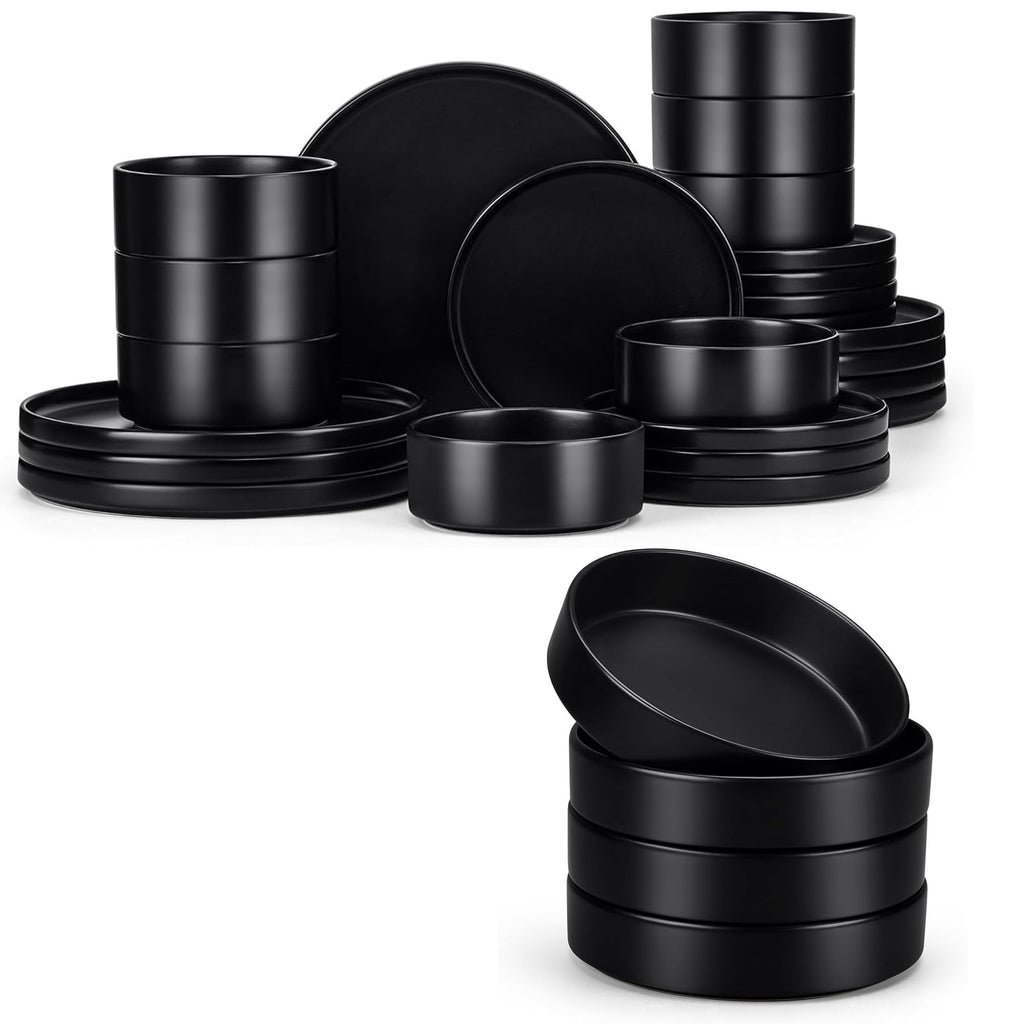Black 24-Piece Stoneware Dinnerware Set for 8 T562800