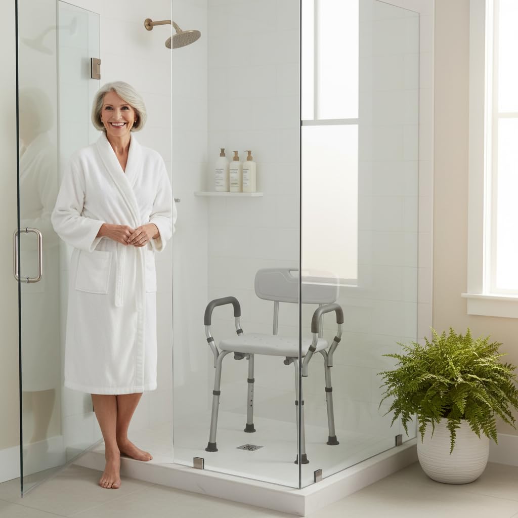 Bath Seat with Removable Arms & Back, 300 lb Capacity, Adjustable Height F588997