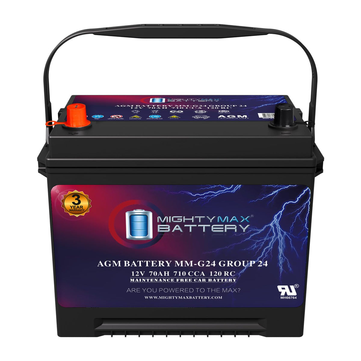 12V 70Ah 710 CCA Group Size 24 Replacement Battery R48353