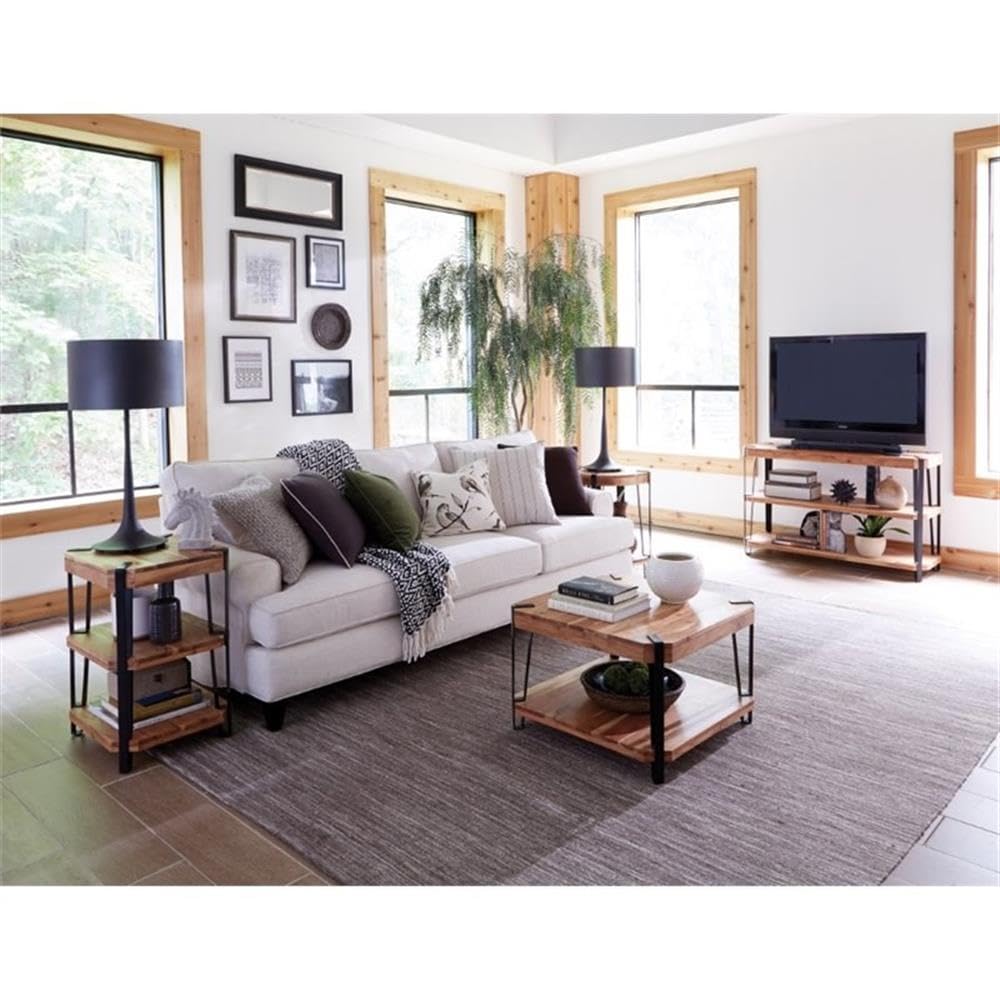 Natural Solid Wood Coffee Table with Metal Frame B39526