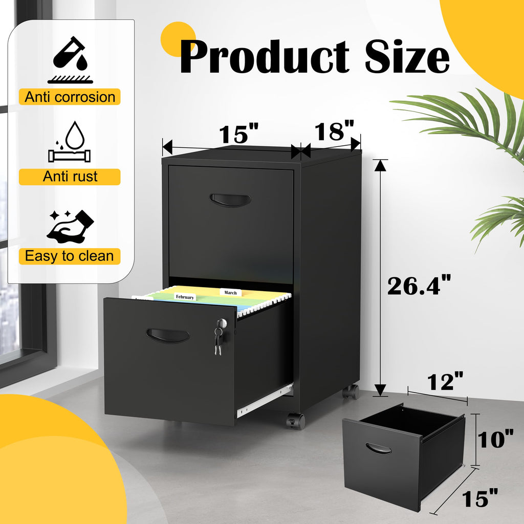 2 Drawer Black Metal File Cabinet with Lock V580095