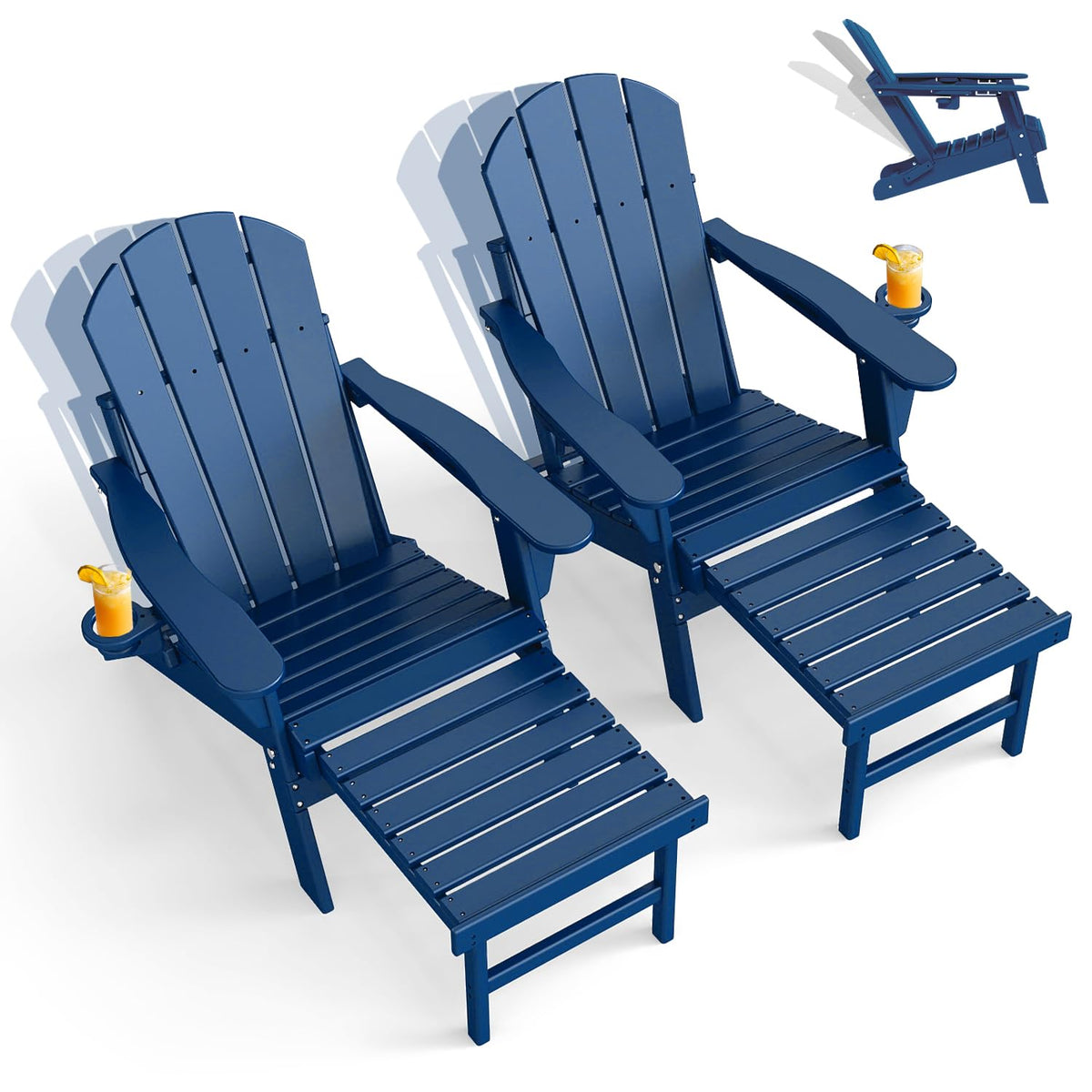 Adjustable Adirondack Chairs with Ottoman Set of 2 Blue G623395