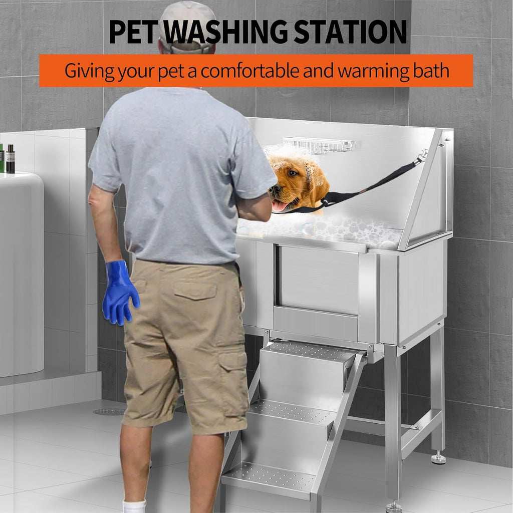 38" Stainless Steel Dog Grooming Tub with Ramp F155