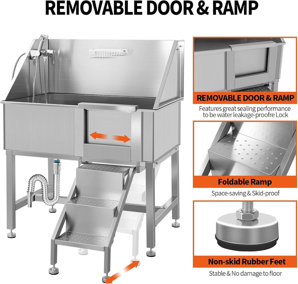 38" Stainless Steel Dog Grooming Tub with Ramp F155