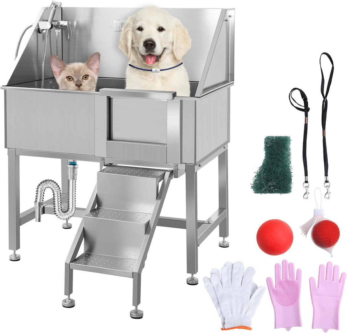 38" Stainless Steel Dog Grooming Tub with Ramp F155