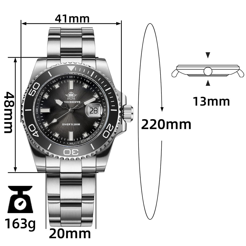 41 MM Mens Dive Watch Quartz Movement 200 M Waterproof Luminous Analog Gradient Dial G109368