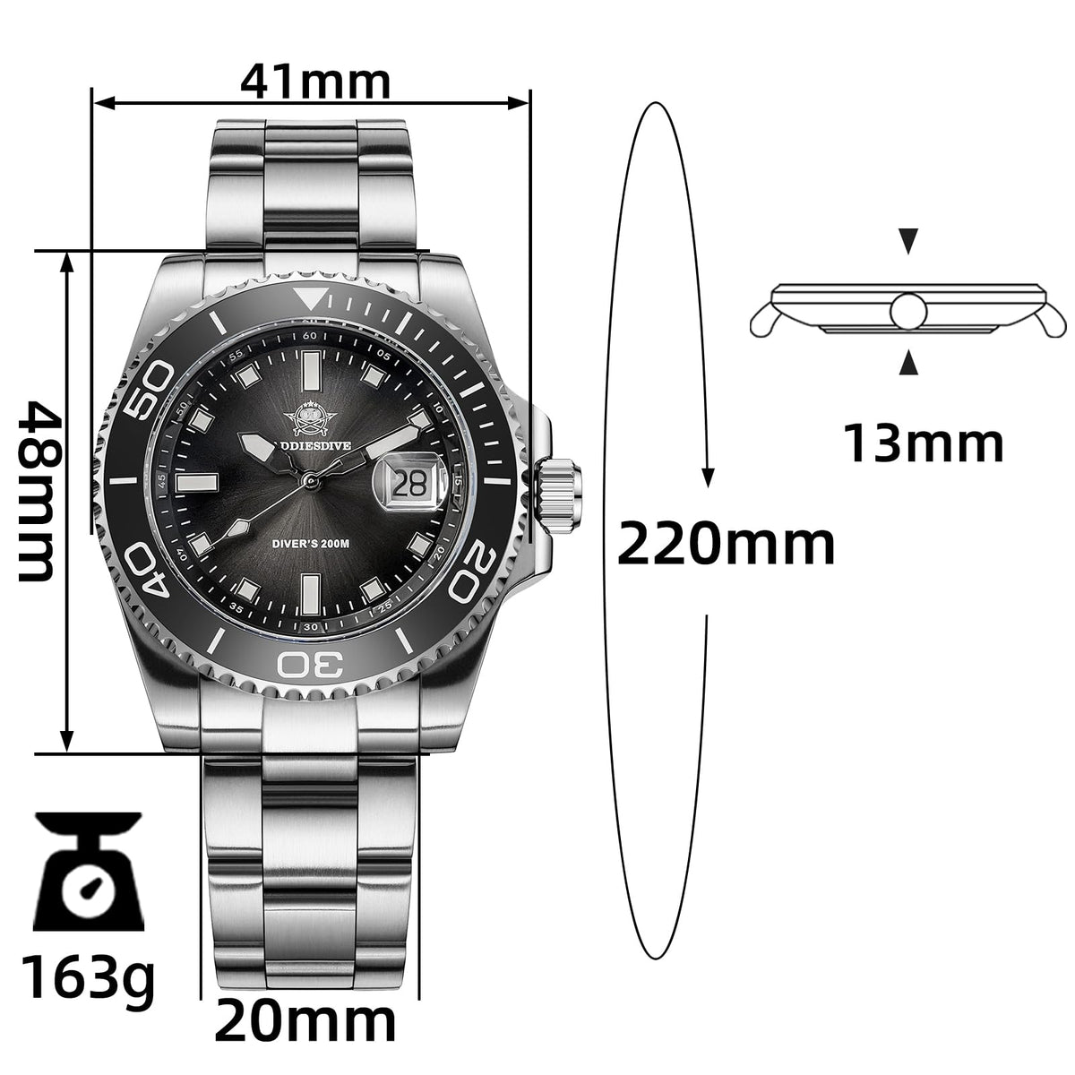 41 MM Mens Dive Watch Quartz Movement 200 M Waterproof Luminous Analog Gradient Dial G109368