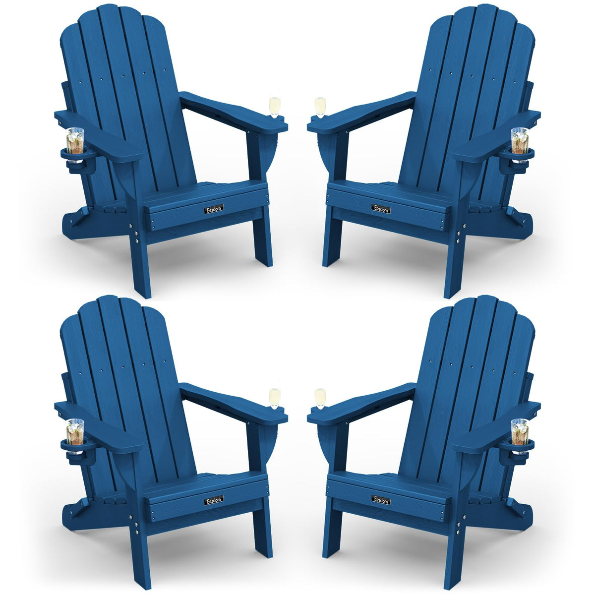 Folding Adirondack Chairs Set of 4 with 2 Cup Holders D590