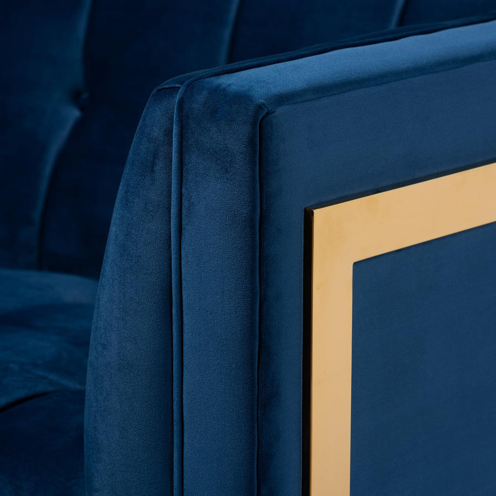 Navy Blue Velvet Button Tufted Gold Sofa D9450