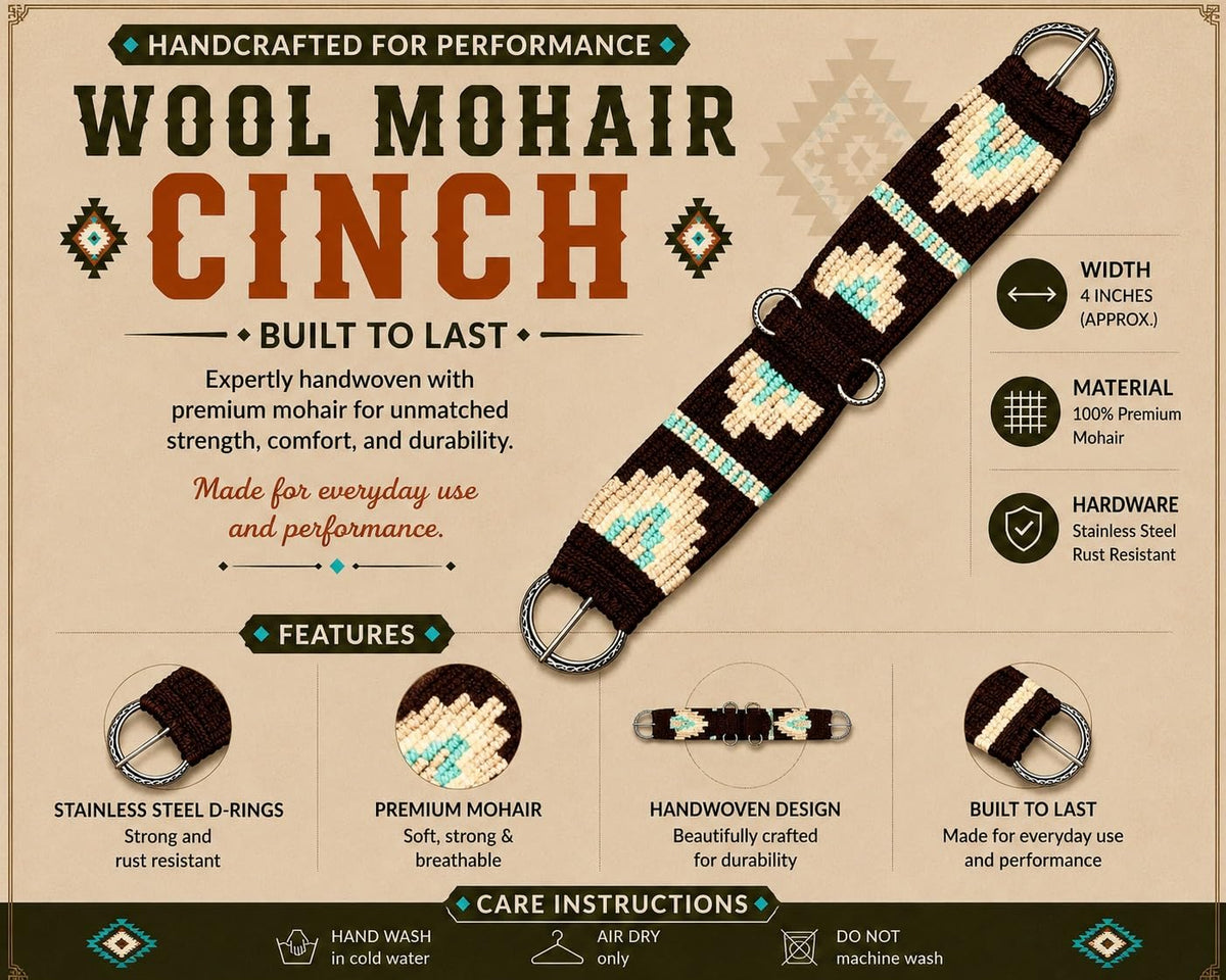 Mohair Wool Horse Cinch Saddle Girth with Stainless Steel Buckles N3466