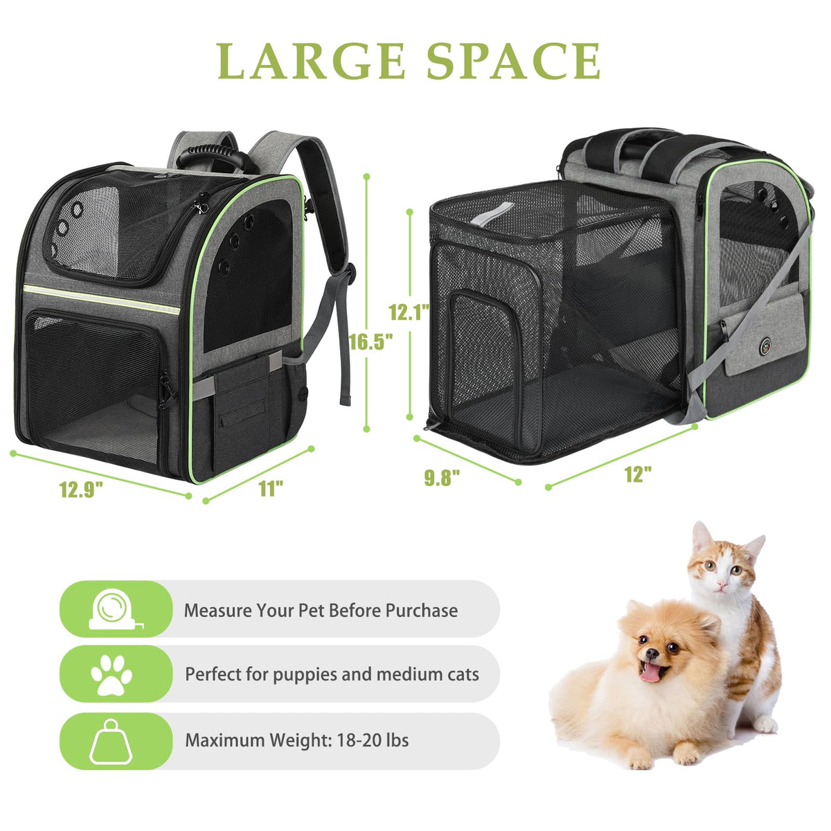 Large Soft Expandable Cat Carrier Backpack J45786
