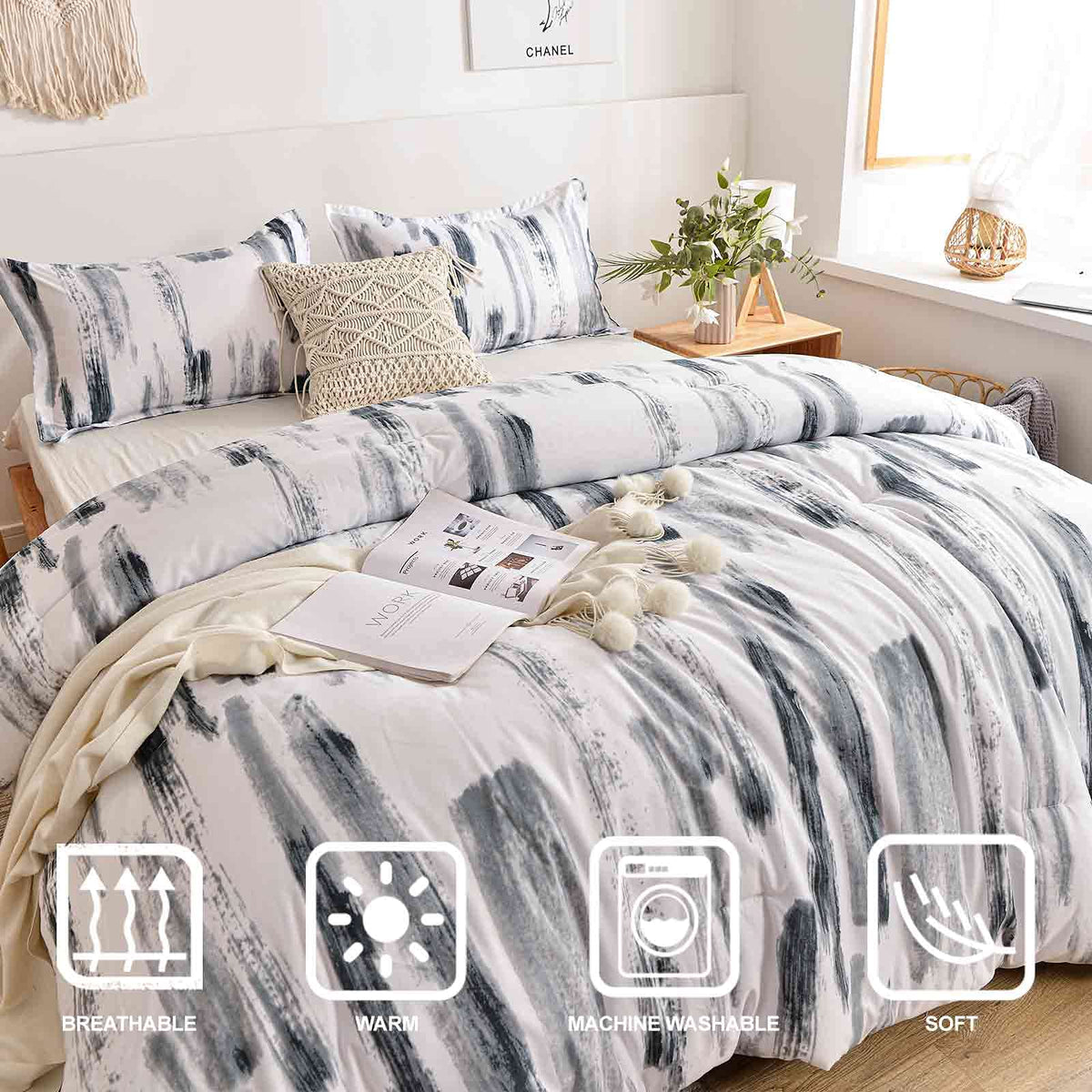 King 3pc Grey White Reversible Microfiber Comforter Set L95843